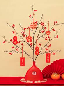 1 Pc 35.4 Inch Artificial Red Berry Holly Fruit, Christmas Red Berry Simulation Flower, Home Flower Decoration, Can Be Used For Christmas Home Decoration, Weddings, Parties, Living Rooms, Kitchen Decoration, Flower Arrangement DIY Decoration Christmas Decorations Room Decor Winter