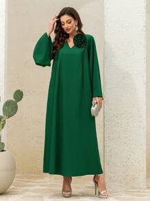 Damen Retro Lässig Kleid, Frühlings- und Sommerkleidung für Frauen handgefertigt mit großen Blumen, elegante weite Ärmel geeignet für Frühlingskleider in luftiger Passform