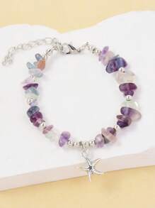 1 件女士时尚天然石串珠海星吊坠手链，适合日常、海滩、度假和旅行佩戴，夏季 - 海星吊墜手鍊 - 查看 3