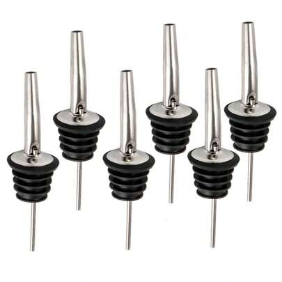 6pcs Automatic Rotatable Wine Bottle Pourer, Stainless Steel Olive Oil Sprayer Dispenser Nozzle, Liquor Bottle Pourers, Fits Around 3/4" Bottle Neck