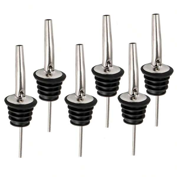 6 piezas Vertedor de vino automático rotatorio, rociador de acero inoxidable para aceite de oliva, vertedor de licor, se adapta a cuellos de botella de aproximadamente 3/4"