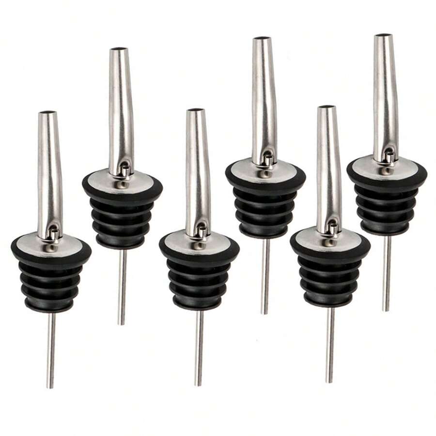 6pcs Automatic Rotatable Wine Bottle Pourer, Stainless Steel Olive Oil Sprayer Dispenser Nozzle, Liquor Bottle Pourers, Fits Around 3/4" Bottle Neck - Multicolor - View 1