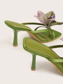 Sandalias de tacón stiletto de dedo abierto, con decoración de flor de satén verde para primavera/verano, viajes y playa