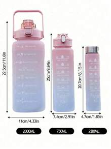 1 件 280ml/750ml/2000ml 大容量紫色渐变 PC 水瓶，带贴纸运动健身便携式吸管杯，适合家庭和旅行户外使用 - 粉色 - 查看 13