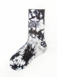 4 Pairs Women Tie Dye Mid-Calf Sports Socks, Colorful Gradient Couples Street Sports, Skate, Basketball Socks