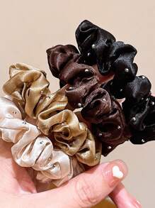 Set da 4 elastici per capelli di colore tinta unita con strass, scrunchie semplici e casual come accessori per capelli per acconciature da bun e code di cavallo, elegante e vintage per uso quotidiano, accessori per capelli