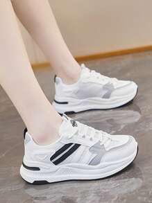 女士休闲运动鞋，白色新款春秋简约风格舒适都市时尚运动鞋，轻便透气个性休闲可爱复古优雅时尚日常度假户外徒步跑步防滑舒适简约 - 白色 - 查看 7