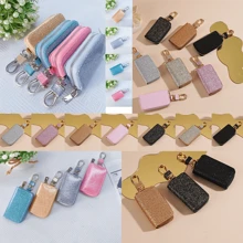Car Key Bag Uniform Car Key Storage Bag Creative Keychain Blingbling Car Key Protector Secure Zipper Closure Protector Stylish Waist Pocket Car Key Protector Unisex For Women Mini Wallet,1pc Black & Gold PU Leather Car Key Case - Multicolor - View 10