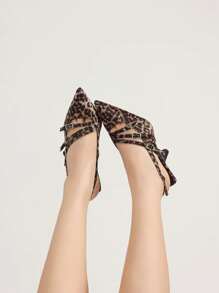 Tacones altos de mujer con puntera puntiaguda, estampado de leopardo y cierre ajustable con hebilla, tacones altos con estilo - LEOPARDO - Ver 5