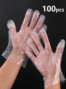 100pcs/Pack Disposable Gloves, Outdoor Catering, Baking, Beauty Salon, Cleaning, Kitchen, Sanitary PE Gloves, Transparent Protective Gloves, Suitable For Household, Restaurant, Street Stall, Salon