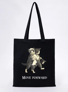 1pc Customized Tote Bag, Vintage Animal, Flower, Cat, Car, Custom Texts, Quotes, Motivational Phrases, DIY Gift For Teachers, Classmates, Friends, Birthday, Unique, Large Capacity, Lightweight, Fashion, Personalized, Canvas Tote Bag, Casual Shopper