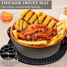 1pc Silicone Heat Resistant Mat Set, Round And Square, Dishwasher Safe, Easy To Clean - Black - View 5