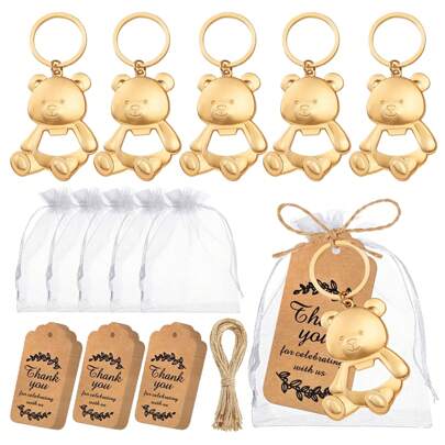 5 Set Apribottiglie a forma di orsetto, ciondoli portachiavi, omaggi per ospiti, apribottiglie a forma di orsetto, souvenir per feste di matrimonio con genere rivelato, regali