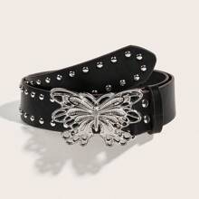 42.5 Inch Hollow Butterfly Belts, Punk Style Versatile Niche Design Leather Belt, New Punk Style Wide Waistband