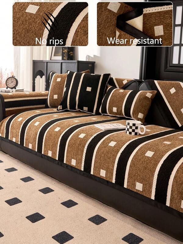 1pc Luxury Sofa Cover Cushion, Modern Minimalist Chenille Anti-Dust Anti-Slip Fashion Sofa Seat Pad, Washable, Color-Fast, Pet-Friendly, Fits Bedroom, Office, Living Room, L-Shaped Sofa 1/2/3/4 Seats