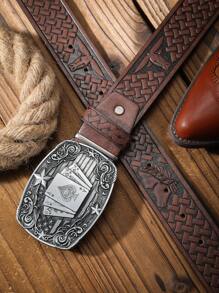 1pc Boho Western Cowboy Style Poker Embossed Metal Buckle Vintage Dark Brown PU Leather Belt Summer, School Casual, Business, Boyfriend Husband Father Dad Men Gift, Daily Wear, Fashion, Teen, Outdoor, Vacation, Athletic, Travel, Street, Boho, Vintage Fall, Autumn, Halloween Autumn-Winter Accessories,Suitable For Teens, Youth,Men,Casual, Outdoor, Athletic, Vacation, Graduation Gifts, Birthday, Daily Wear - As Shown - View 7