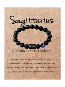 1 件 10 毫米黑色玻璃珠十二生肖手工串珠手链，男士珠宝