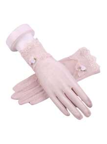 1 par de guantes de encaje para mujeres, guantes de encaje ligeros para protección solar, para primavera y verano, guantes táctiles para exteriores