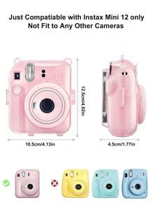 Mini 12 Instant Photo Bag With Glitter Crystal Shell Kit - Protective Case, Creative Stickers, Neck Strap 3 In 1 Set, Anti-Fall Anti-Scratch