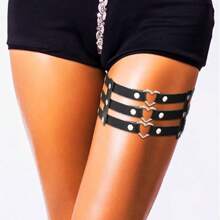 Women's Punk Leg Garters Thigh Chains, Black Gothic Heart Shape Leg Harness Accessories, Sexy Leg Decor, Hollow Thigh Chains, Personalized All-Match Heart Theme PU Leather Suspenders, Suitable For Daily Wear And Music Festivals, Great For Carnival Season