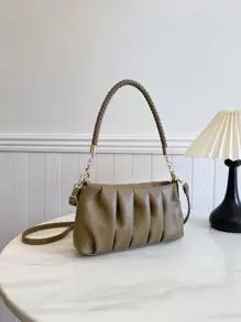 Bolso vintage, bolso de invierno, bolso de hombro de piel de PU con pliegues de moda, bolso de mano de mujer, bolso cruzado, adecuado para chicas, estudiantes, trabajadores de cuello blanco, ir al trabajo, combinación diaria, ocio, compras, viajes, regalos.