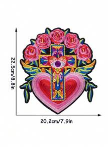1pc Large Flower, Heart, Cross Patch, Personalized DIY Clothing Material, Embroidery, Sewing, Iron On Patch, Clothes, Shoes, Bags Decor Accessory Summer, School - Multicolor - View 2