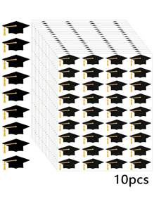 10pcs Graduation Cap Stickers, Doctorate Degree Cap Stickers, Black & Golden Graduation Cap, Certificate Envelope Seals, Graduation Stickers, Self-Adhesive Bottle Labels, Suitable For Graduation Season And Party Decorations,School Supplies,Back To School