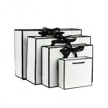 1 pezzo Borsa a tracolla bianca, sfondo bianco con linea nera, dettaglio fiocco, borsa regalo per stampa logo e testo, adatta per abbigliamento