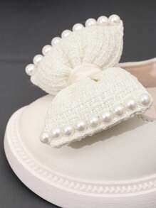 1 Pair Fashion Cute Bowknot & Faux Pearl Decor Hook-And-Loop Non-Slip Outdoor Daily Wear Shoes For Girls, Suitable For Spring & Autumn, School, Party - Beige - View 7