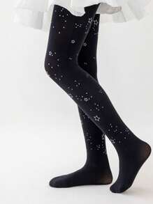 2pairs/Set Girls' Bowknot Leggings, Thin Toddler Pants With Printed Stars & Hearts Pattern