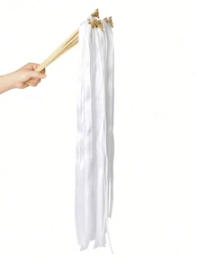 20pcs White Satin Lace Ribbon Wands, Silk Fairy Wands, Wedding Ribbons, With Golden Bells, Party Wand, Party Favors, Wedding Party Event Decoration, Holiday Birthday Celebration, Suitable For Wedding Holiday Birthday Party Supplies Valentine's Day Valentines,For Wedding Decors Best Gifts,Home Decor ,Room Decor Bride Summer Beach Back To School School Supplies