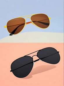 2pcs Fashionable Unisex Eyeglasses, Multi-Color Pilot Aviator Metal Frame Eyeglasses