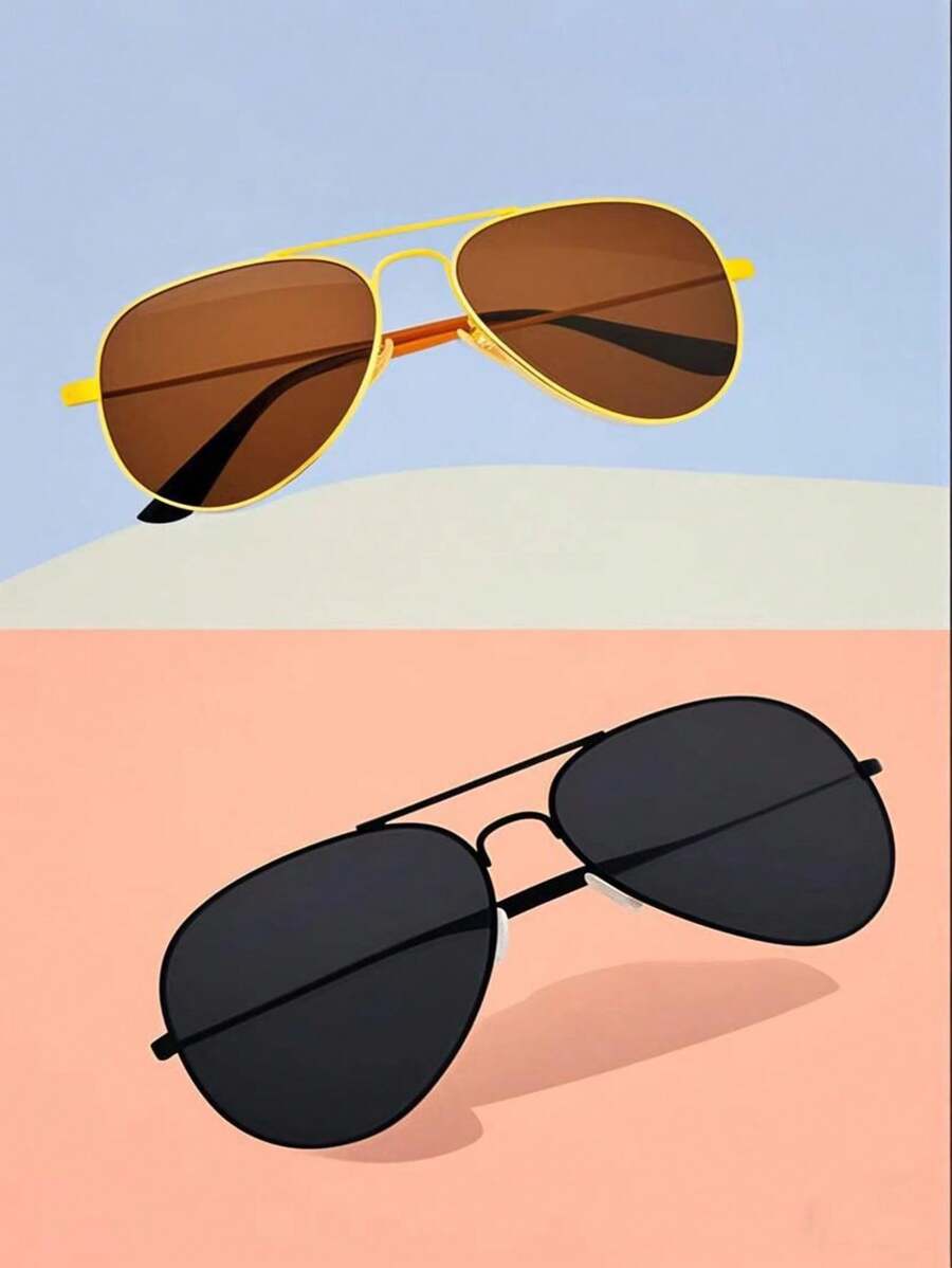 2pcs Fashionable Unisex Eyeglasses, Multi-Color Pilot Aviator Metal Frame Eyeglasses