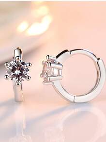 1 Pair 925 Sterling Silver Fashionable Retro Delicate Luxury Elegant Sweet Sparkling 4pcs Synthetic Opal Linear Geometric High-End Creative Design Petite INS Style Girlish Minimalist Luxurious Couple Adorable Casual Daily Party Gift Versatile Hypoallergenic Earrings - Silver - View 6