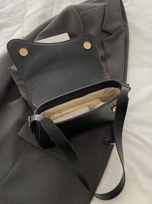 Bolso de solapa para el hombro de unicolor minimalista, bolso transversal clásico con textura para mujer