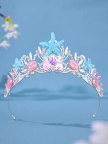 1 件优雅紫色心形贝壳美人鱼尾巴配闪亮皇冠新娘婚礼头饰，公主头饰 - 彩色 - 查看 11