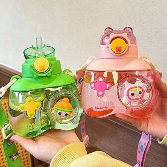 1 Pc 750ml Cute Bear Shaped Straw Cup With Lid, Cartoon Bear Decor Creative Straw Tumbler, Learning Drinking Cup, Popular Summer Campus & Outdoor Travel Portable Water Bottle, Suitable For Daily Use