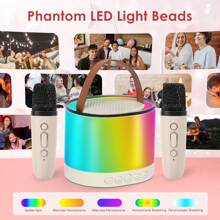 EIGIIS Mini chaîne stéréo de bureau avec microphones sans fil, 5 effets lumineux à LED, enceinte karaoké Bluetooth, microphone portable Bluetooth avec changeur de voix, mini machine à karaoké, cadeau parfait pour l'anniversaire et la famille