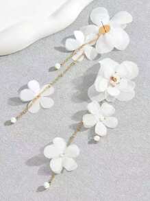2PCS Fashion Elegant Lace Pearl Flower Long Earrings Niche Original Design Cold Romantic Sue Earrings Fabric Flower Long Earrings Suitable For Daily Wear