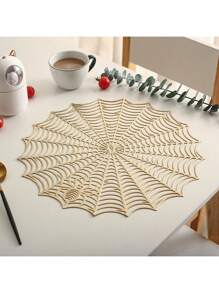 1 pieza Salvamanteles con aislamiento térmico con diseño de telaraña de Halloween, mantel de mesa de PVC con patrón de araña y calabaza recortada, gran posavasos, anti-escaldadura, anti-manchas, fácil de limpiar, decoración protectora de escritorio