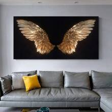 1pc, Golden Feather Wings Canvas Prints Posters, Fashion Theme Golden Feathers Wall Arts For Living Room, Bedroom, Home Office, Classroom Frameless Indoor Wall Decor, Transverse Orientation, No Frame Gifts Birthday Graduation - Black - View 5
