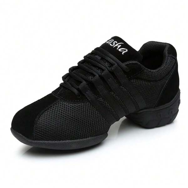 Zapatos de baile para mujer de suela de goma y malla, zapatos de baile de cuadrados de suela blanda transpirables para todo el año, zapatos de práctica de baile, zapatos de ejercicio de fitness corporal, zapatos casuales