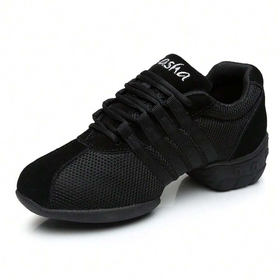 Zapatos de baile para mujer de suela de goma y malla, zapatos de baile de cuadrados de suela blanda transpirables para todo el año, zapatos de práctica de baile, zapatos de ejercicio de fitness corporal, zapatos casuales