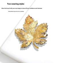 1pc Maple Leaf Alloy Brooches - Ombre Blue/Red/Green Rhinestones On Golden Plated Base, Women's Autumn-Inspired Accessory Set