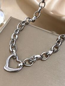 1 件时尚心形吊坠链项链，适合女士青少年女孩优雅粗不锈钢项链日常派对珠宝礼物 - 彩色 - 查看 8