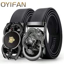 rongkepolo 男士合金自动扣皮带，高档商务休闲西装裤腰带，时尚设计师商务腰带，经典 Polo 高尔夫休闲百搭腰带，长度可调，送给朋友和同事的绝佳礼物 - 槍黑色龍 - 查看 4