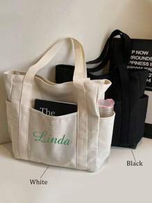 1/2Pcs Personalized Name Canvas, Custom Tote Bag, Customizable Large Capacity Shoulder Bag, Multifunction, Versatile, Large Capacity, Lightweight, Functional, Practical, All-Purpose, Colorful, Cute, Adorable, Contracted, Funny, Kawaii, Y2K, Minimalist, Commuting, Business Casual, Basics, Custom, Personalized, Unique, Customized, For Anniversaries, For Holiday/ Vacation, For Outdoors/Outings/Travel/Hiking/Stadium/Sports/Climbing, For Business/Commute/Work/Office, Travel, High School Senior High School Students, College Students, University Students, Freshman, Sophomore, Underclassmen