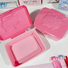 Sanrio 1 szt. Sanrio Hello Kitty Cartoon Cute Flip Style Pudełko do przechowywania, podkładka pod biżuterię i makijaż, wielofunkcyjne, pyłoszczelne pudełko do przechowywania na biurko. Materiał ABS z wzorem kreskówkowym, nadaje się na blat stołu w sypialni, jadalni, łazienki
