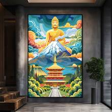 Buddhas Are Carved From Temples And Mountains. Large Wooden Framed Wall Painting Artist Home Decoration Oil Painting - Bedroom, Bathroom, Living Room, Office, Kitchen, Christmas Gifts - 1 Piece