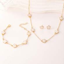 4pcs/Set Floral Leaf Pendant Necklace, Bracelet, Earrings Jewelry Set For Women, Fashion Versatile Accessory For Daily, Party, Vacation Wear - Multicolor - View 7